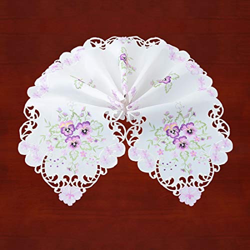 Simhomsen Floral Table Runners, Embroidered Purple Pansy Flowers on Cream-White Background (14 × 69 Inch) - Image 2