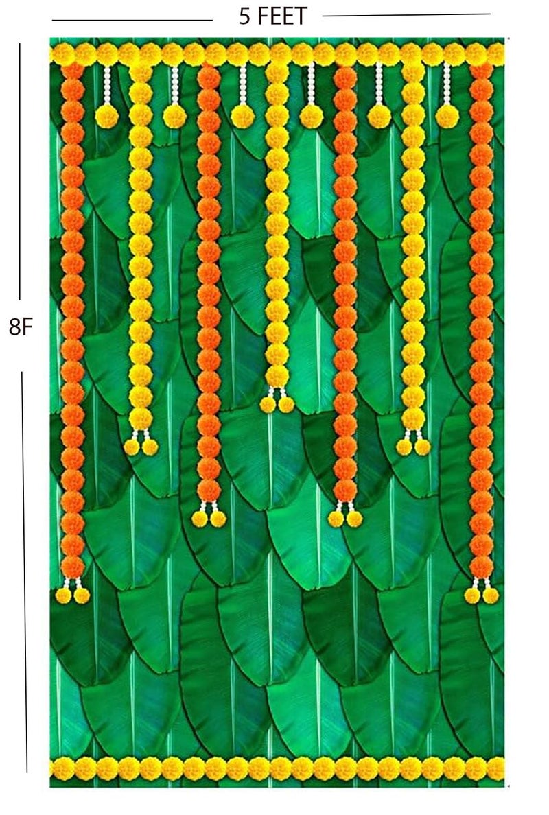Bague Background Decoration Cloth for Birthday Haldi Engagement Pooja Decoration Background Cloth Fabric Banana Leaf Cloth - Image 3