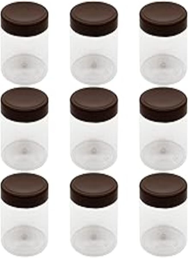 ARTISTIC - 8 Pieces Plastic Jar White Clear Size 500ml - Diameter 9 Centi - Brown Lid & Plastic Medicine - High Quality and Healthy Plastic Void Refill Jar Storage Containers Empty Round Cans - By Funoni (Brown) - Image 1