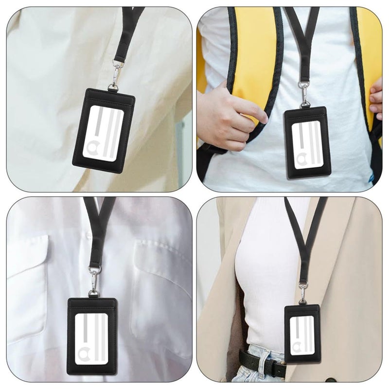 2pcs Horizontal Vertical ID Card Holders With Lanyard Portable Name Tag Badge Covers For Work Access Cards Exhibition Membership Black - Image 4