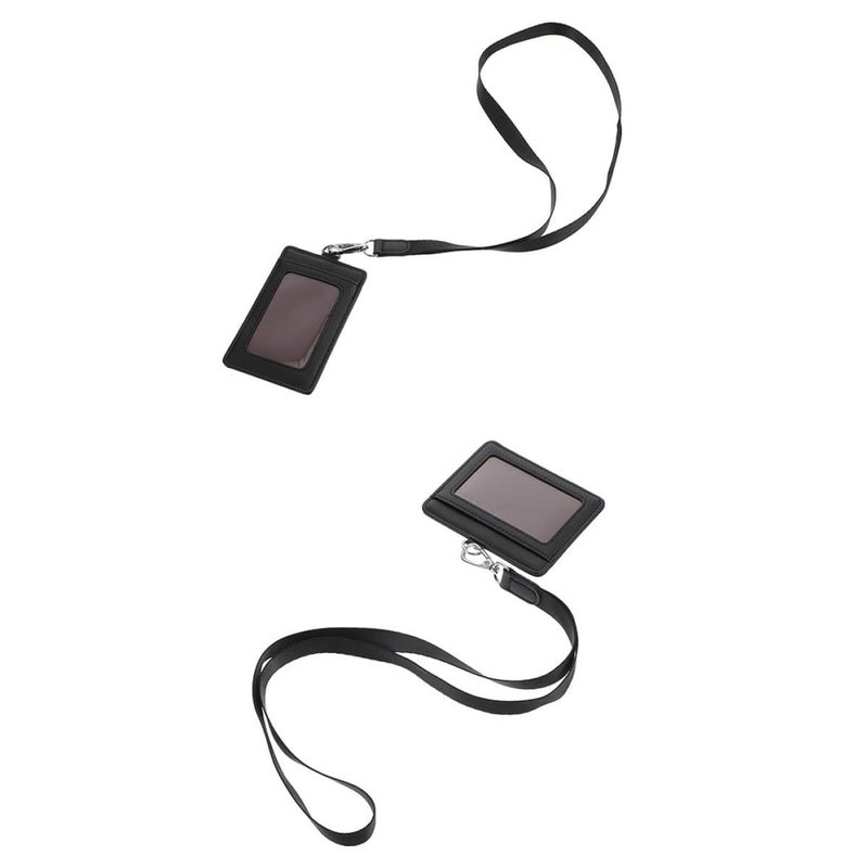 2pcs Horizontal Vertical ID Card Holders With Lanyard Portable Name Tag Badge Covers For Work Access Cards Exhibition Membership Black - Image 1