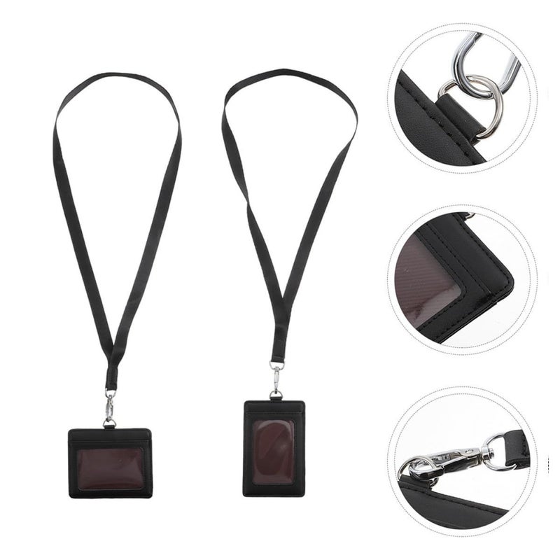 2pcs Horizontal Vertical ID Card Holders With Lanyard Portable Name Tag Badge Covers For Work Access Cards Exhibition Membership Black - Image 5