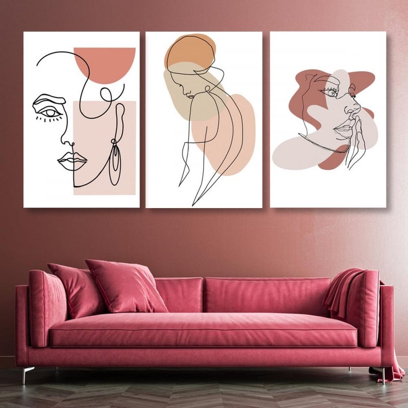 Marktna Three modern-designed canvas panels with a hollow frame, measuring (120×60), three pieces - Image 1