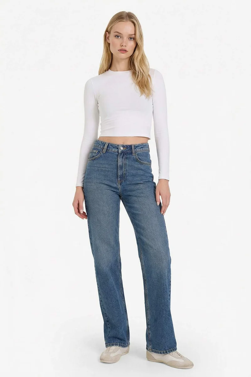 DeFacto 90's Wide Leg High Waist Straight Leg Jeans