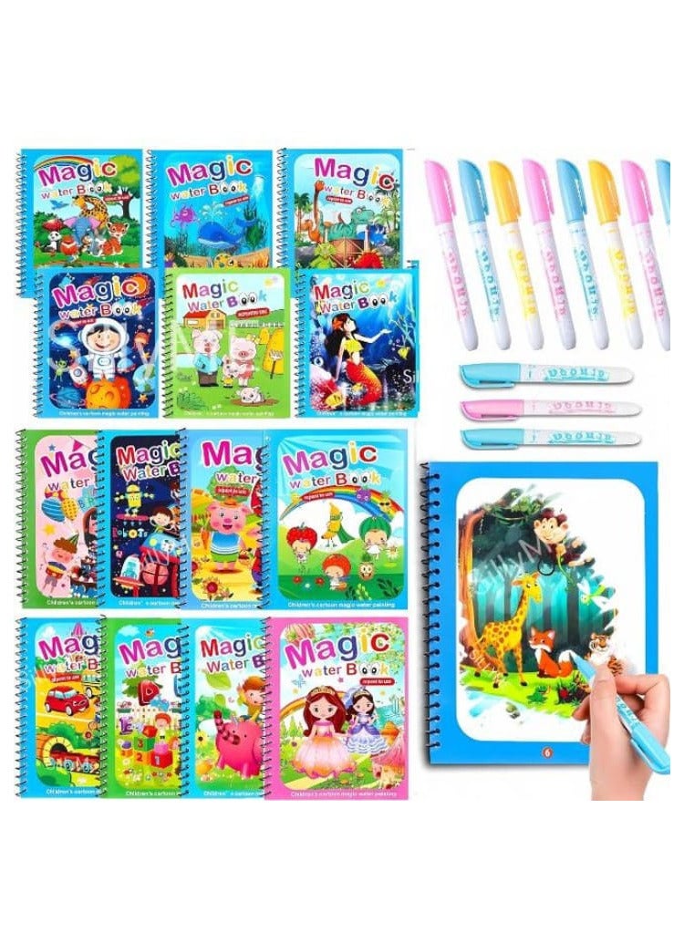 12 قطعة من هدايا عيد الميلاد للأطفال من SILLYME - كتاب الماء السحري للأطفال - كتاب الرسم المائي - مجموعة كتب رسم التلوين