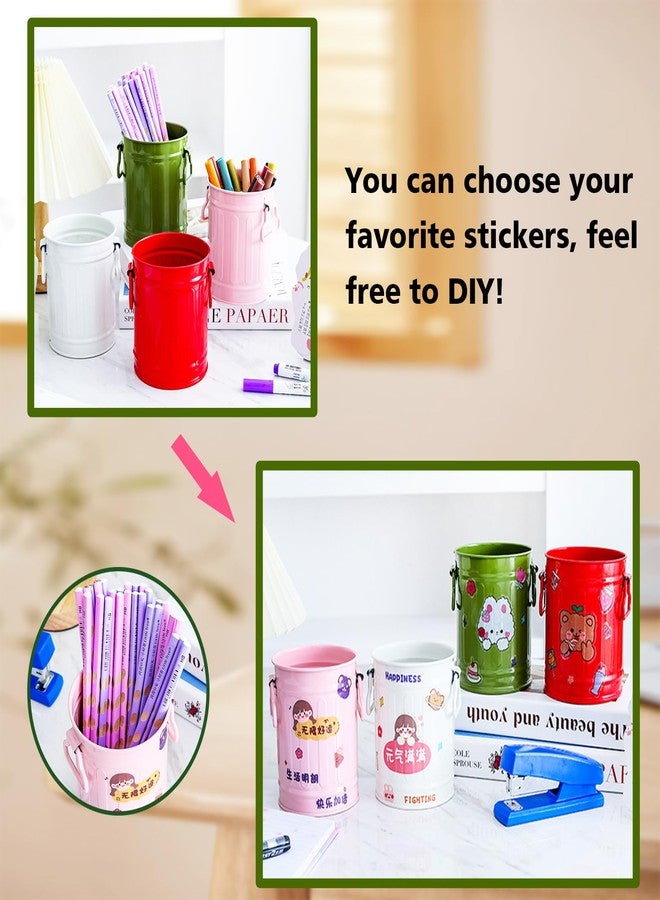 Fkereg Pencil Holder for Desk, Metal Barrel Pen Cup Holder for Desk with Handles, Cute Makeup Brushes Holder, Marker Holder Organizer Storage for Office Classroom Desktop Home (Red) - Image 5