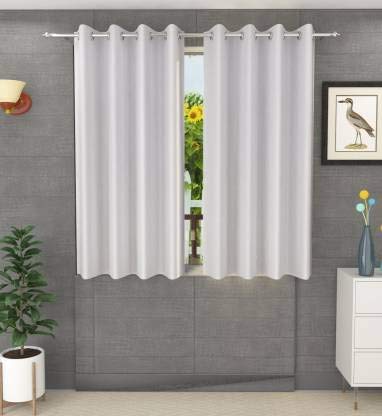 Parda Sansar Polyester Blend Solid Eyelet Window Semi Sheer Curtains Window 5 Feet White Pack Of 2 - Image 1