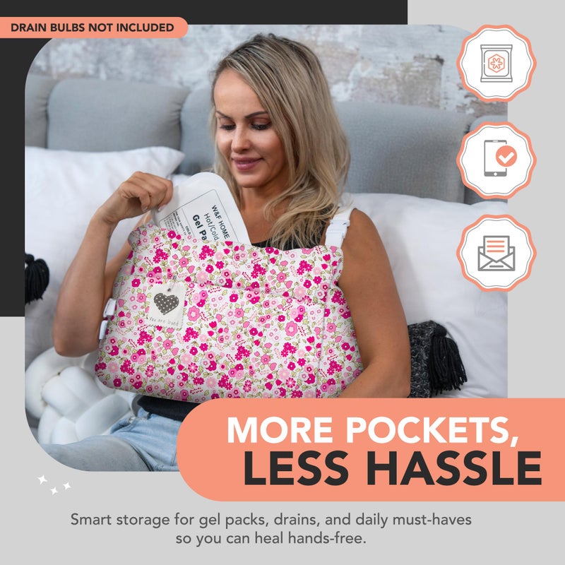 W&F HOME Mastectomy Pillow, Mastectomy Recovery Supplies, Post Mastectomyâ€™s Must Haves, Breast Reduction Recovery Supplies, Open Heart Surgery Pillows, Breast Pillows for Sleeping - Pink Flower - Image 2