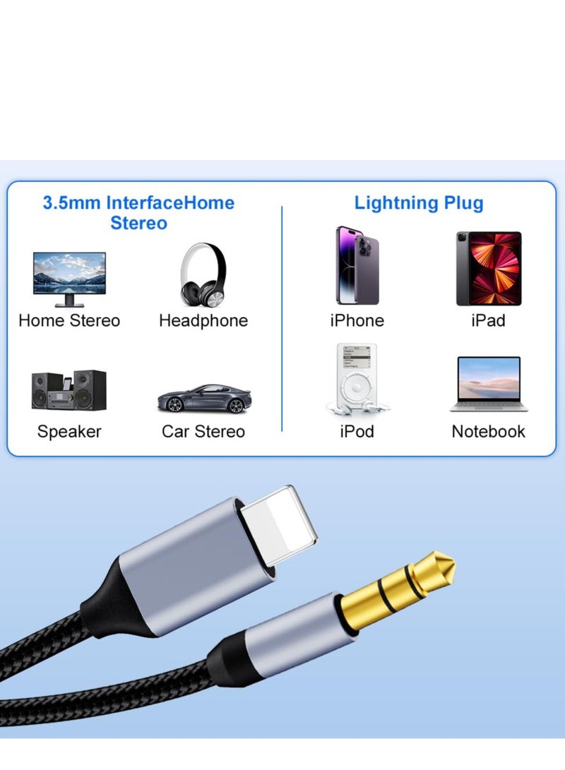 X-SCOOT Aux Cord for iPhone, Lightning to 3.5mm Aux Cable for Car Compatible for iPhone 14 13 12 11 Pro Max XS XR X 8 7 6 iPad iPod to Car Home Stereo Speaker Headphone  - Image 3