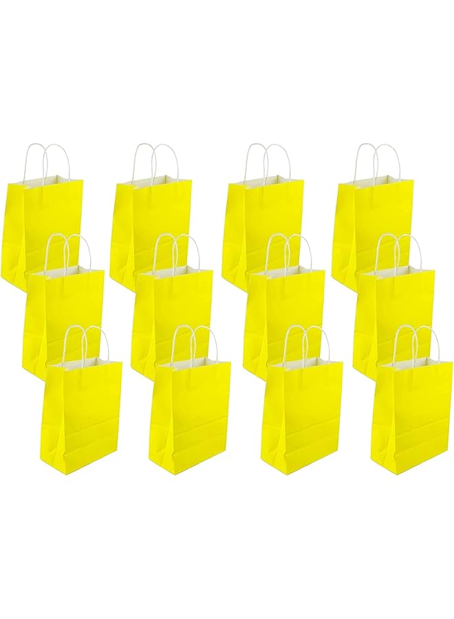 إي سي في في أكياس هدايا، مجموعة 12 قطعة من أكياس الورق الصديقة للبيئة بمقابض، أكياس ورقية كبيرة، أكياس تسوق، حقائب كرافت، حقائب بيع بالتجزئة، حقائب حفلات، أصفر 21 * 15 * 8 سم - Image 1