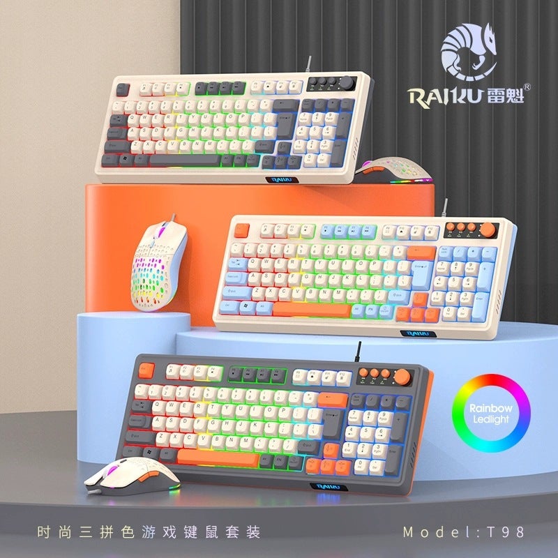 Raiku Lei Kui K98 Customized Gaming Keyboard And Mouse Set, Three-Color Wired Luminous Desktop Home Keyboard - Image 2