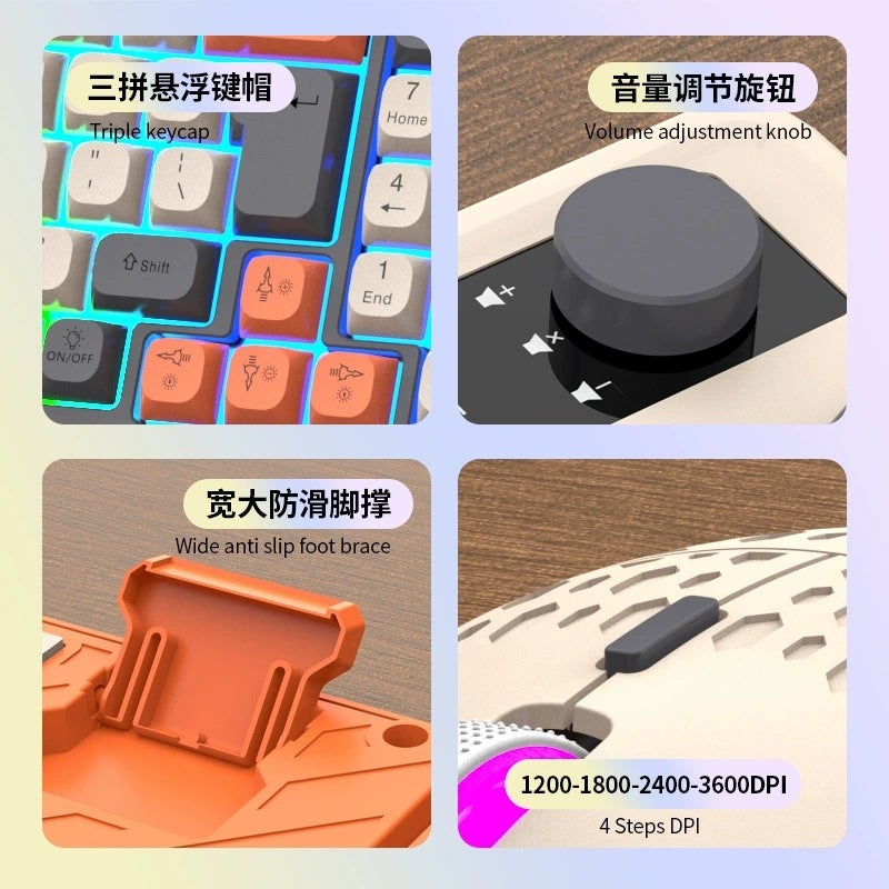 Raiku Lei Kui K98 Customized Gaming Keyboard And Mouse Set, Three-Color Wired Luminous Desktop Home Keyboard - Image 3