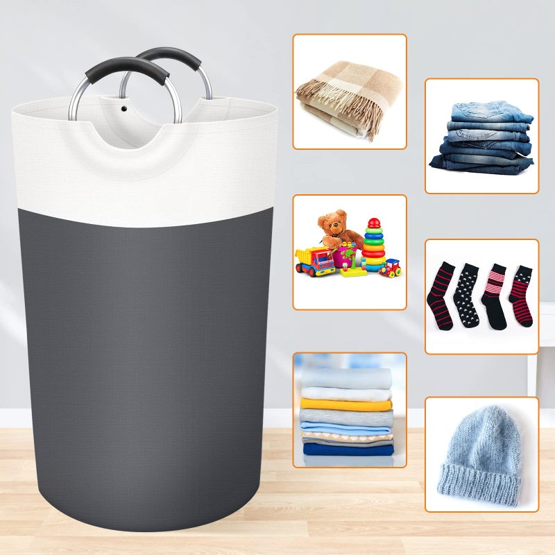 Blisstotes Laundry Basket  Laundry Hamper  Collapsible Laundry Baskets  Dirty Clothes Hamper  Waterproof Laundry Basket With Foam Protected Aluminum Handles For College Dorm  Family 90L (Grey) - Image 4