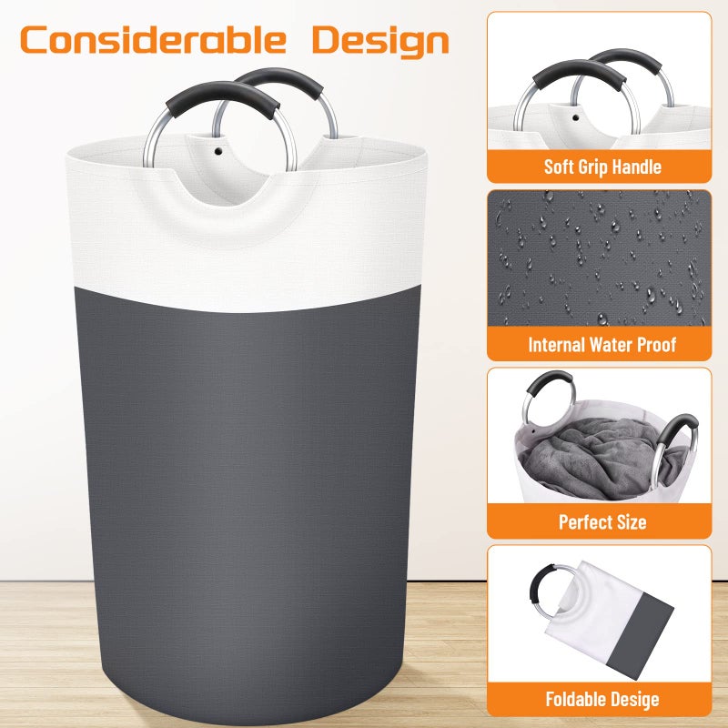 Blisstotes Laundry Basket  Laundry Hamper  Collapsible Laundry Baskets  Dirty Clothes Hamper  Waterproof Laundry Basket With Foam Protected Aluminum Handles For College Dorm  Family 90L (Grey) - Image 3