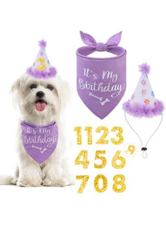 BINGPET BINGPET Dog Birthday Bandana Scarf,Reusable Dog Birthday Hat with 0-8 Figures,Cute Puppy Dog Birthday Outfit Dress, Dog Birthday Party Supplies Gift for Small Medium Large Dogs Girl Purple  - Image 1