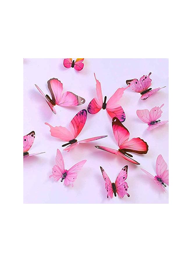 PROMASS ملصقات جدارية على شكل فراشة، 24 قطعة ملصقات جدارية ثلاثية الأبعاد قابلة للإزالة لتزيين الجدران للمنزل والغرف (وردي)