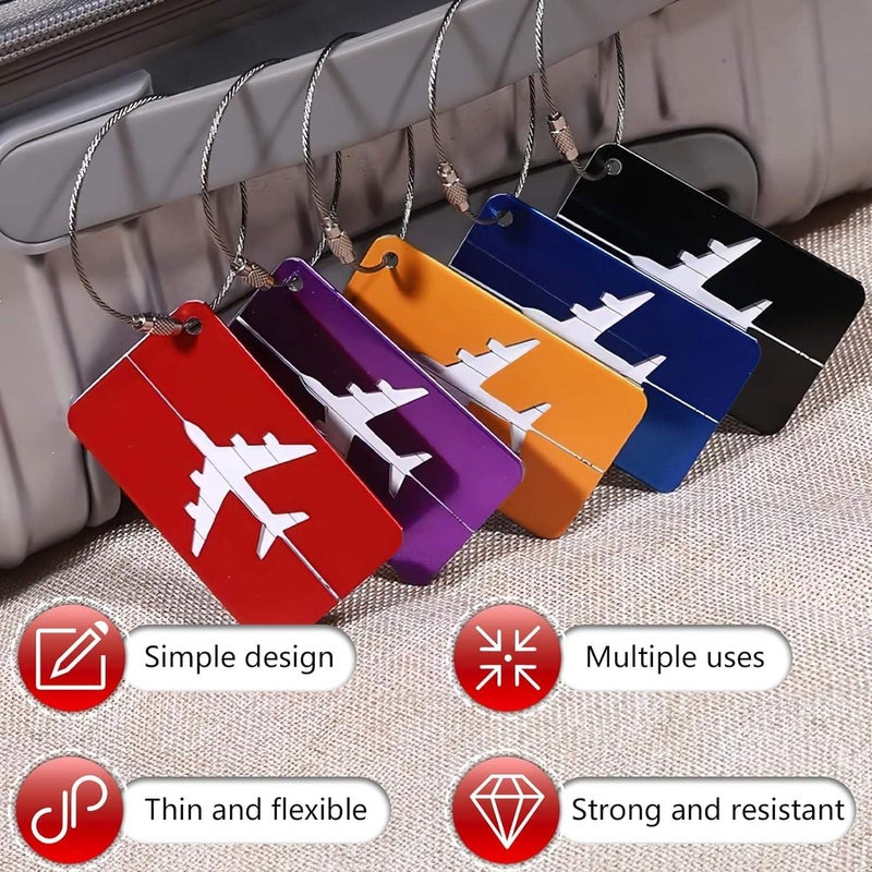Kidultz (Set of 5) Aluminum Alloy Metallic Luggage Tags Handle Wraps with Stainless Loop Anti-Break for Travel Identification Suitcase Bag Tag, School & Office Bags (Red) - Image 3