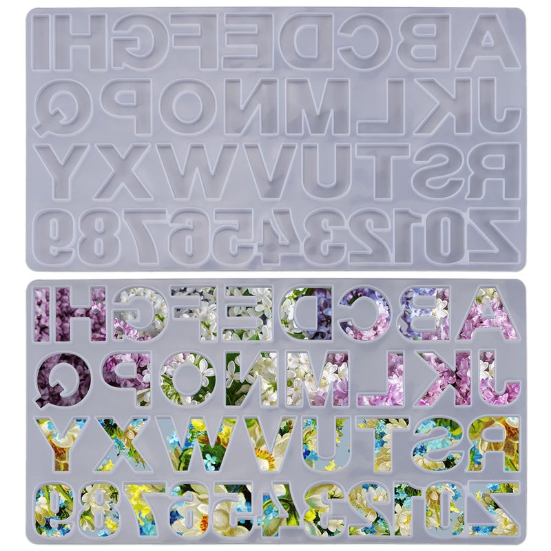 Alphabet Mold Silicone Letter Number Molds Large Alphabet Resin Molds Casting Mold for Epoxy Resin Crafts Clay Crafts DIY Keychain Jewelry Pendant Soap Making