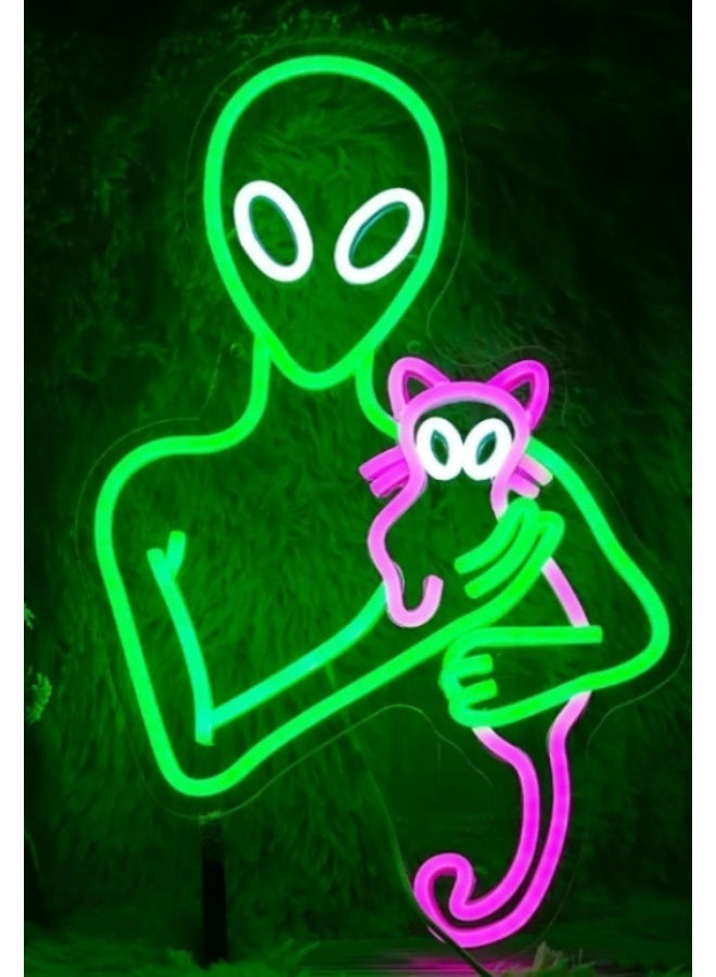 Alien Neon Sign LED Wall Light, Multicolor UFO Style Neon Lamp, USB Powered Decorative LED Neon Light, Game Room & Bedroom Wall Decor,  44×33cm - Image 1