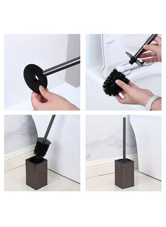 Black Toilet Brush and Holder Set for Modern Bathroom Decor Durable Long Handle - Image 4