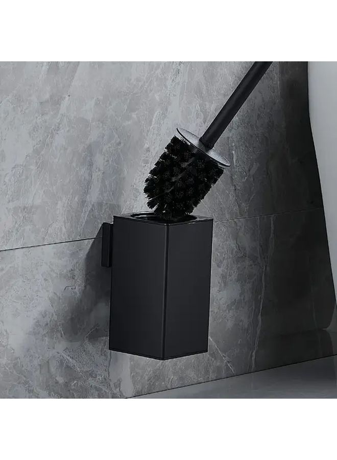 Black Toilet Brush and Holder Set for Modern Bathroom Decor Durable Long Handle - Image 1