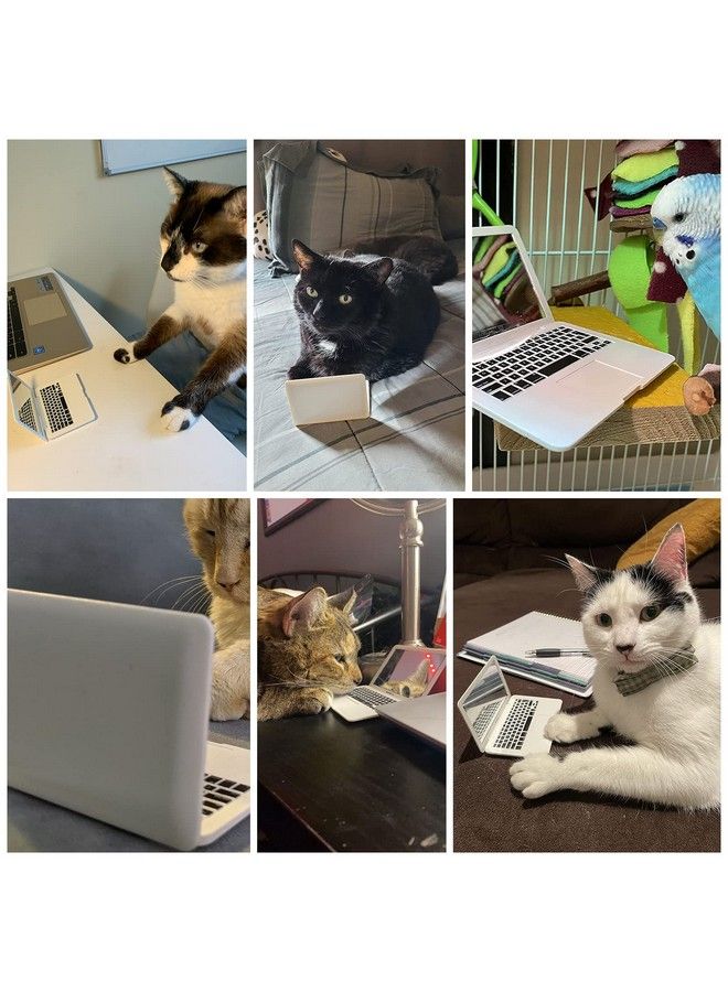 ebuddy Mini Dollhouse Toy Cat Laptop Tiny Fake Computer Mirror For Cat (White) - Image 4