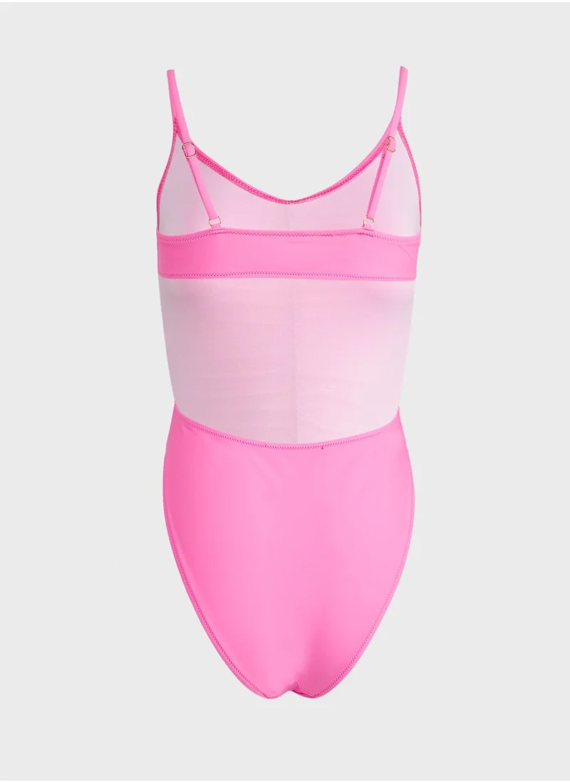 Missguided Ruched Front Plunge High Leg Swimsuit