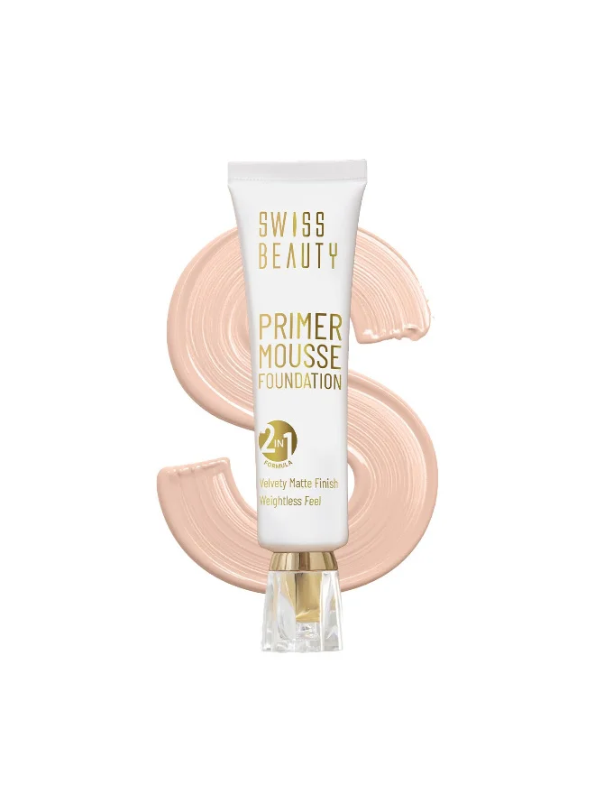 Swiss Beauty Swiss Beauty Primer Mousse Foundation Weightless Smooth & Velvet Touch, Face Makeup, Natural Beige, 30ml