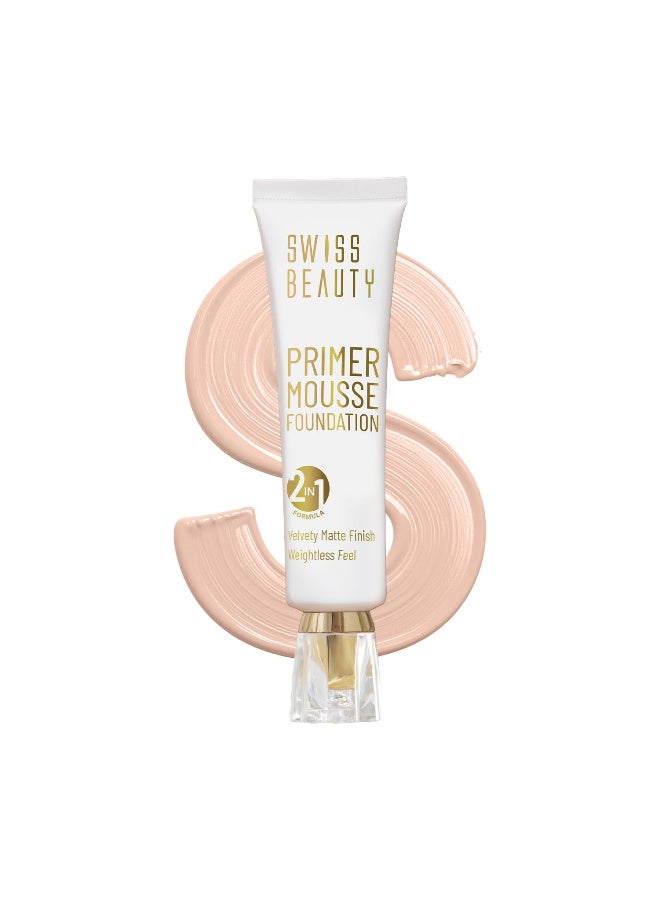 Swiss Beauty Primer Mousse Foundation Weightless Smooth & Velvet Touch, Face Makeup, Natural Beige, 30ml - Image 1