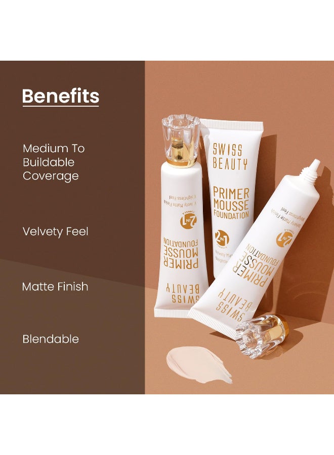 Swiss Beauty Primer Mousse Foundation Weightless Smooth & Velvet Touch, Face Makeup, Natural Beige, 30ml - Image 3