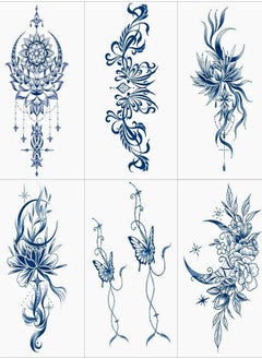 Onecircle 6 sheets temporary tattoo stickers, 2 weeks lasting semi-permanent tattoo sticker with blue color plant ink suitable for girls, kits, ladies and women.