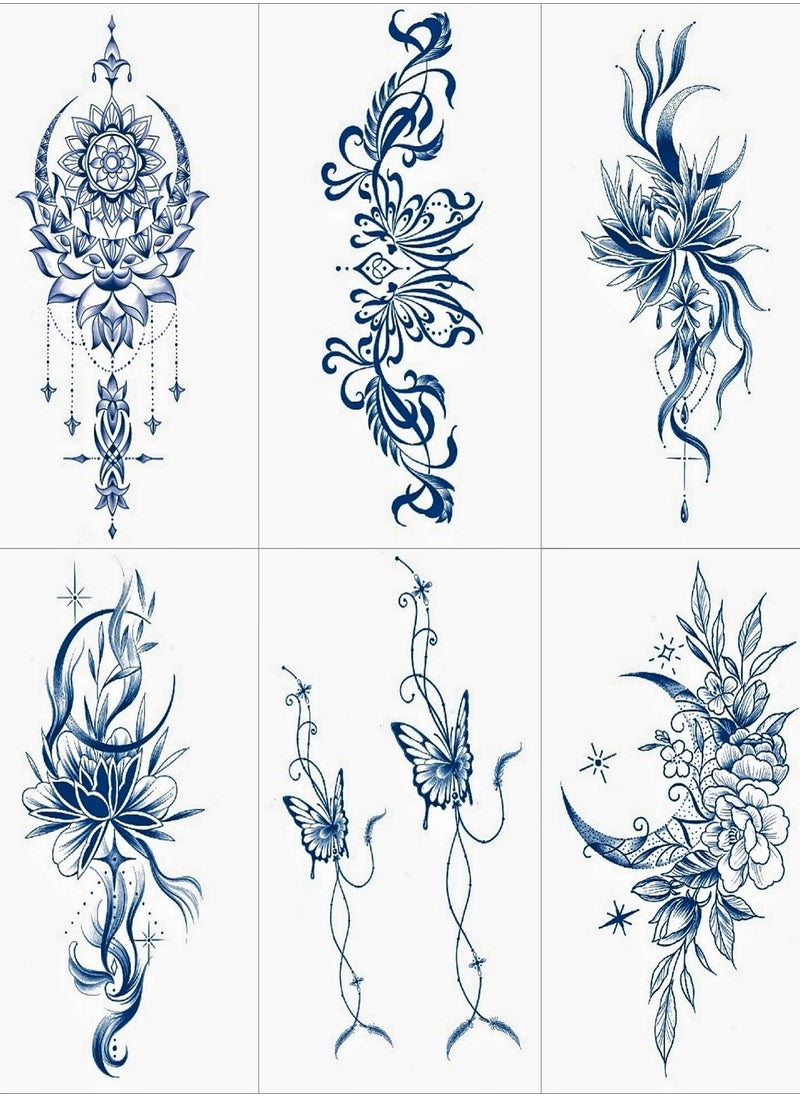 onecircle - Onecircle 6 sheets temporary tattoo stickers, 2 weeks lasting semi-permanent tattoo sticker with blue color plant ink suitable for girls, kits, ladies and women. - Image 1