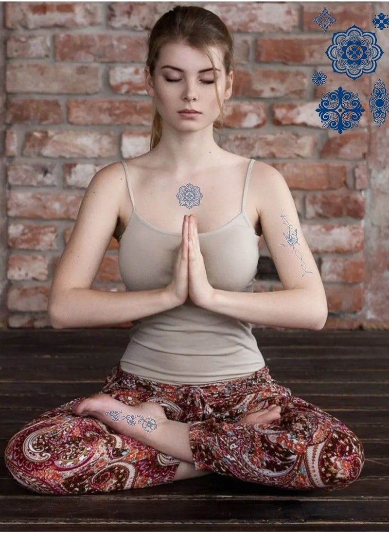 onecircle - Onecircle 6 sheets temporary tattoo stickers, 2 weeks lasting semi-permanent tattoo sticker with blue color plant ink suitable for girls, kits, ladies and women. - Image 1