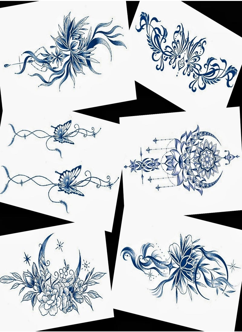 onecircle - Onecircle 6 sheets temporary tattoo stickers, 2 weeks lasting semi-permanent tattoo sticker with blue color plant ink suitable for girls, kits, ladies and women. - Image 1