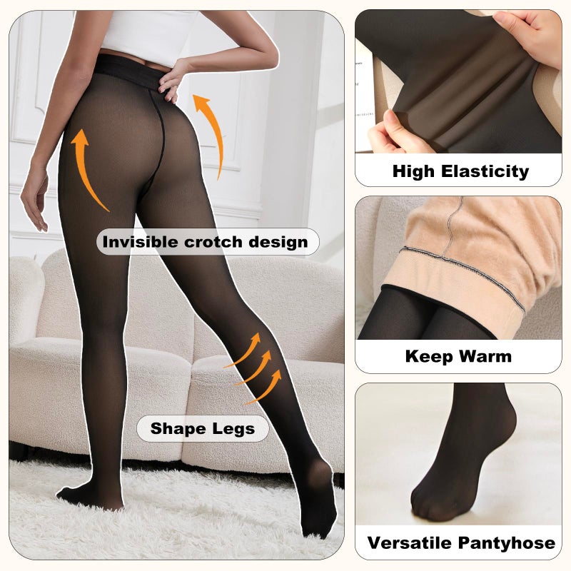 Apriddeo 2025 One-Seam Fleece Lined Tights More Warmth Fake Translucent Pantyhose High Waist Thermal Legging Women - Image 3