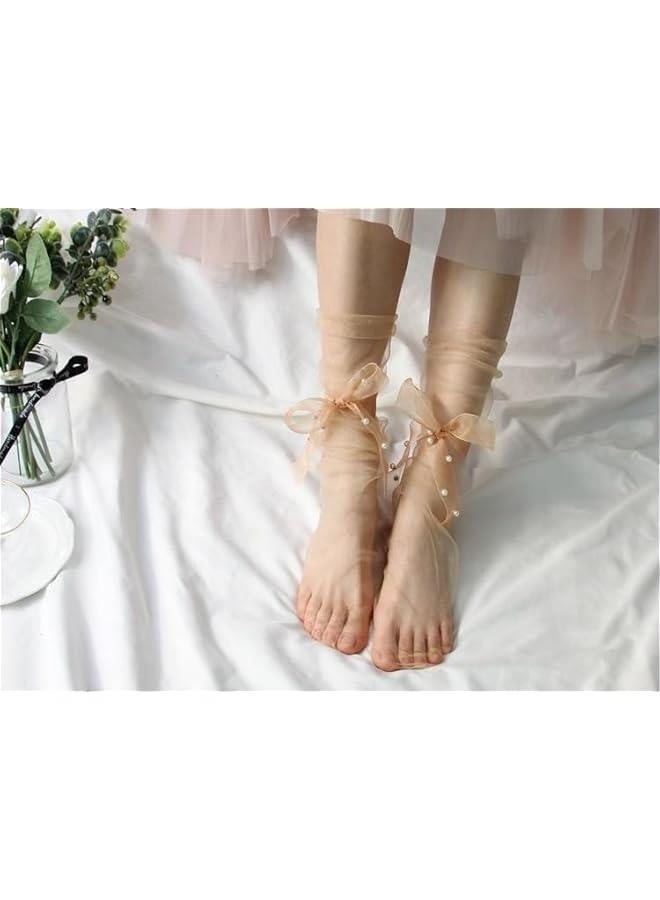 Benefeex Sox Womens Sheer Lace Loose Socks Decorated Mesh Slouch Socks Transparent See Through Clear Tulle Socks Gifts - Image 4