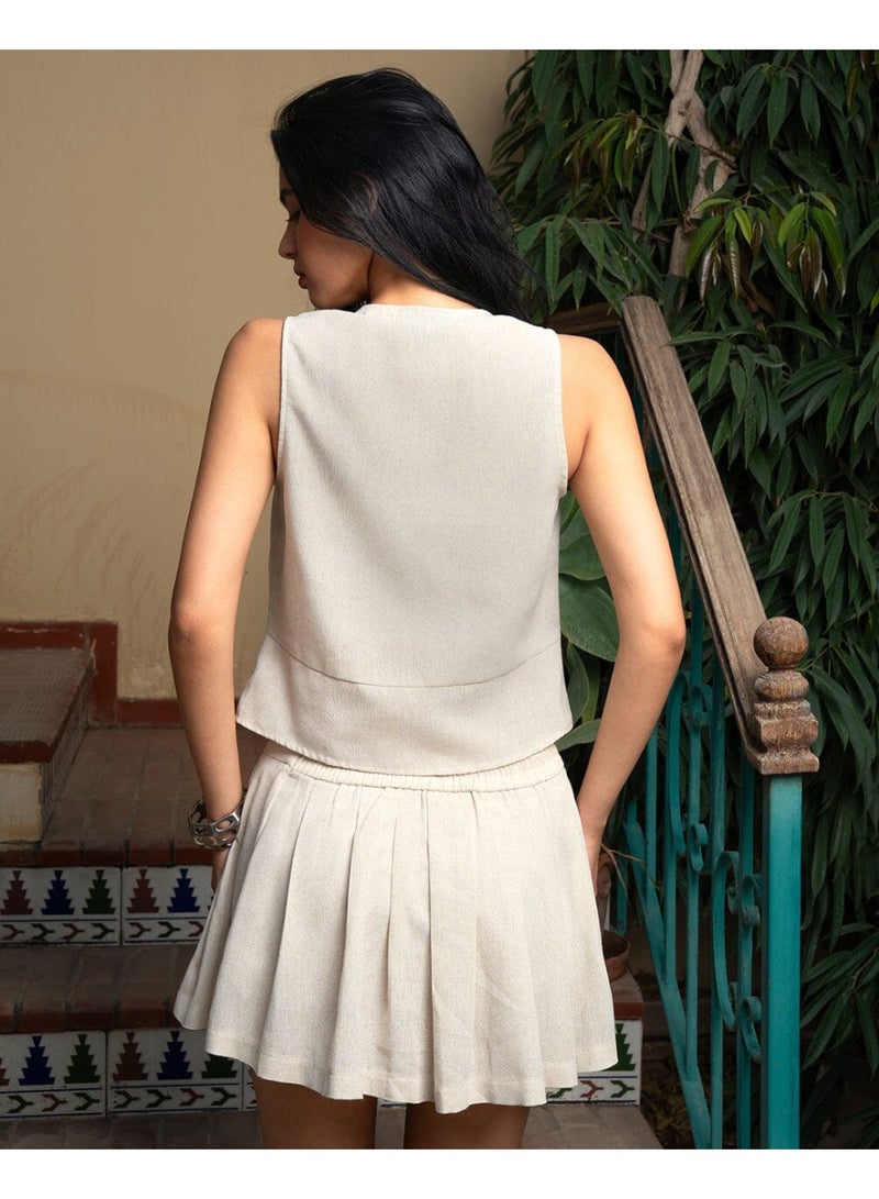 In Your Shoe Beige Linen Skirt  - Image 2