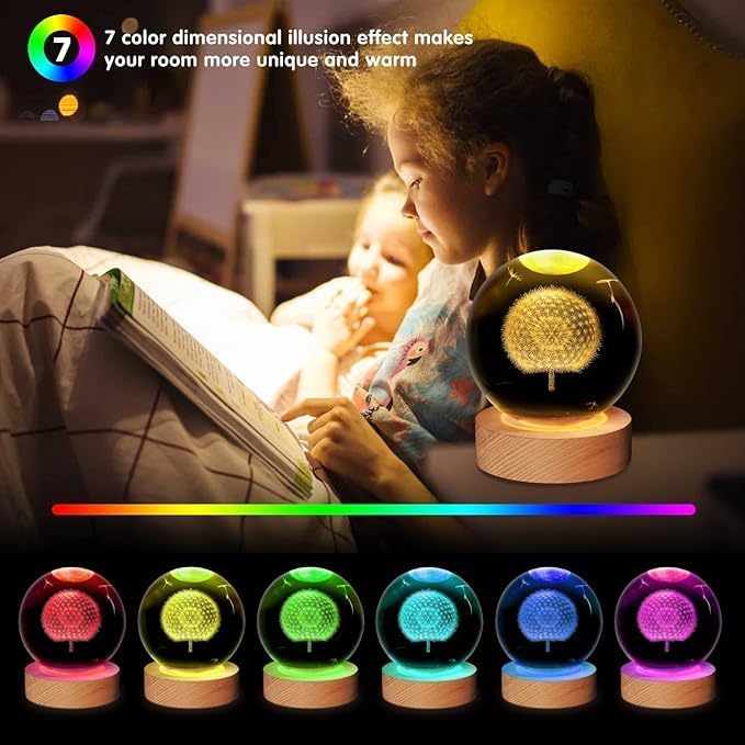 Nibbler 3D Galaxy Crystal Ball Night Lamp,Creative Engraved Crystal Ball Night Light, USB Table LED Ball for Home Office Decoration Birthday Gift Adults (Dandelion) - Image 3