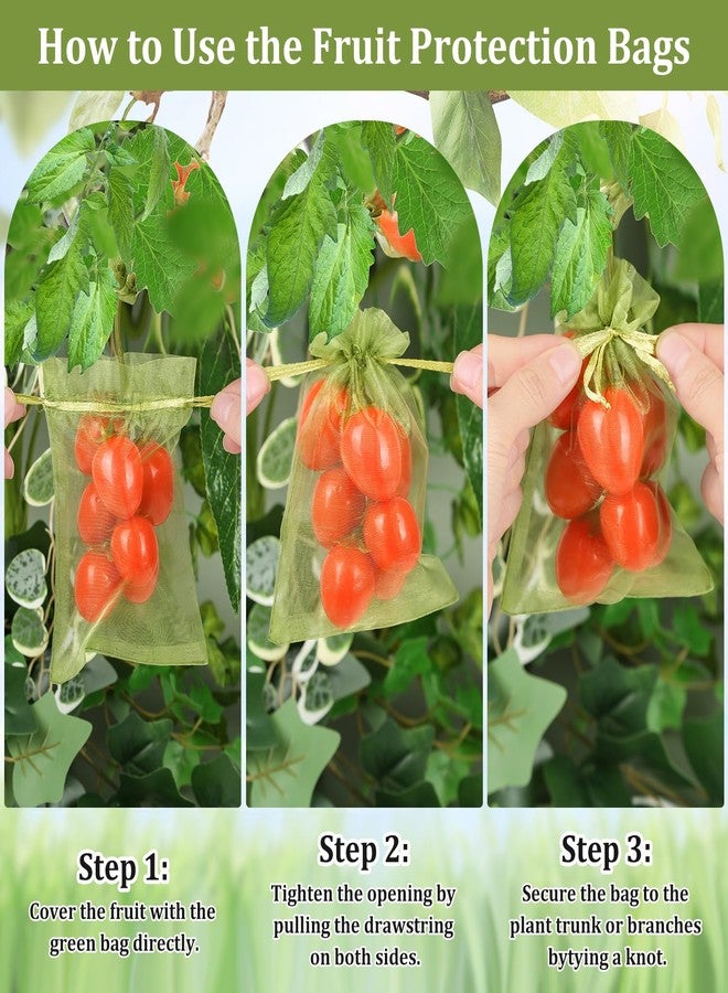 WenTao 100Pcs Fruit Protection Bags, 4×6inch Fruit Netting Bags for Fruit Trees, Green Fruit Netting Cover Drawstring Mesh Bags Pest Barrier for Strawberry Blueberry Small Fruit - Image 5