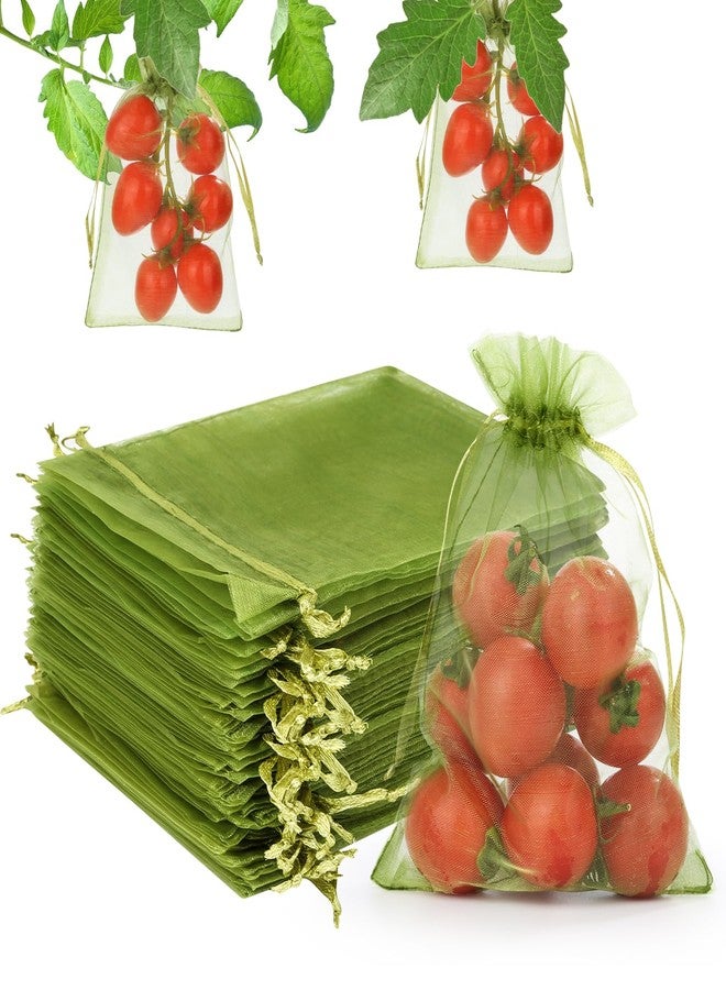 WenTao 100Pcs Fruit Protection Bags, 4×6inch Fruit Netting Bags for Fruit Trees, Green Fruit Netting Cover Drawstring Mesh Bags Pest Barrier for Strawberry Blueberry Small Fruit - Image 1