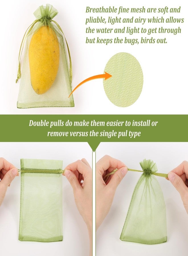 WenTao 100Pcs Fruit Protection Bags, 4×6inch Fruit Netting Bags for Fruit Trees, Green Fruit Netting Cover Drawstring Mesh Bags Pest Barrier for Strawberry Blueberry Small Fruit - Image 3