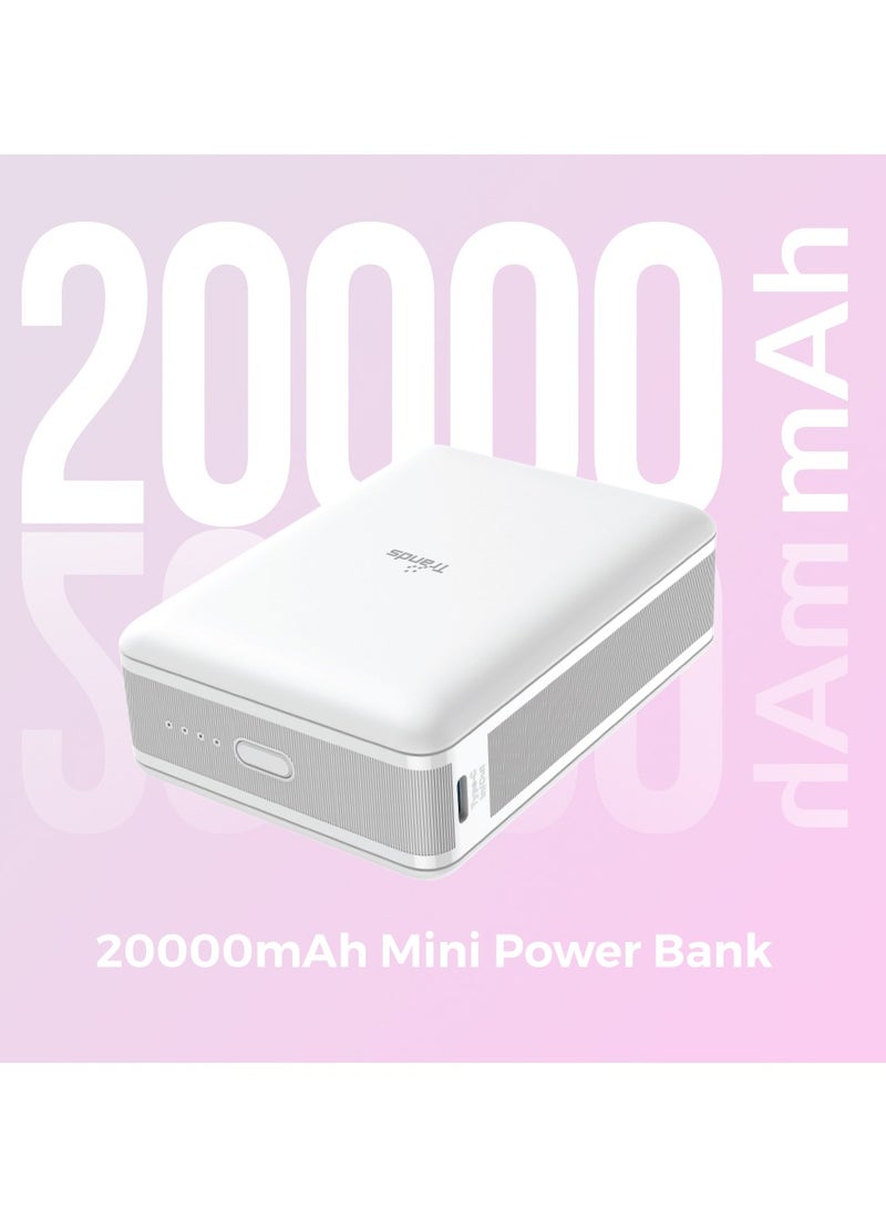 Trands 20000mAh Mini 45W Power Bank Portable Charger with One Type-C and Single USB Port Quick Charge High-Speed Charging Technology White PB1316 - Image 2