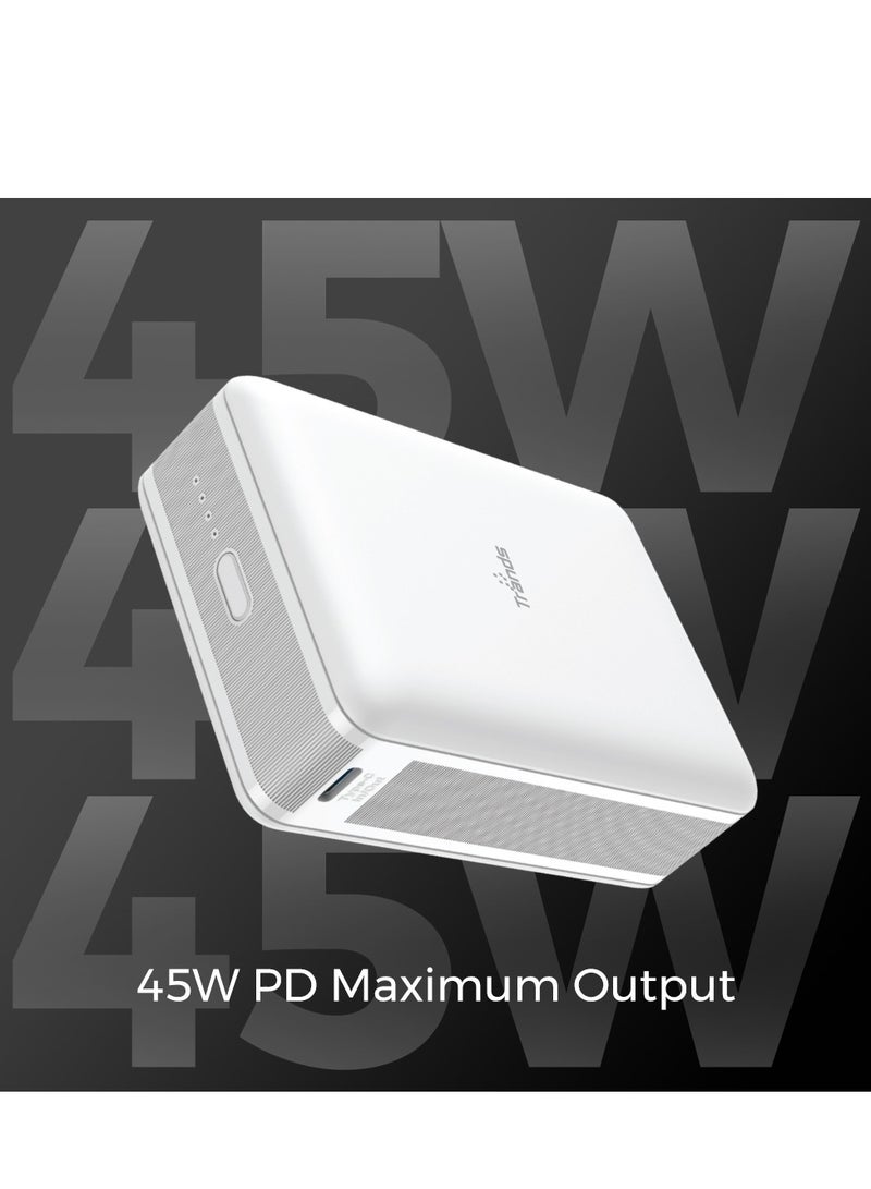 Trands 20000mAh Mini 45W Power Bank Portable Charger with One Type-C and Single USB Port Quick Charge High-Speed Charging Technology White PB1316 - Image 3