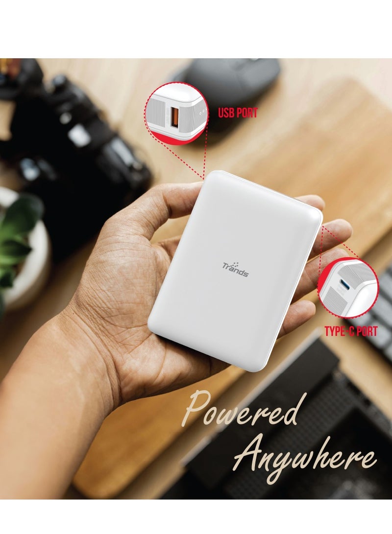 Trands 20000mAh Mini 45W Power Bank Portable Charger with One Type-C and Single USB Port Quick Charge High-Speed Charging Technology White PB1316 - Image 4
