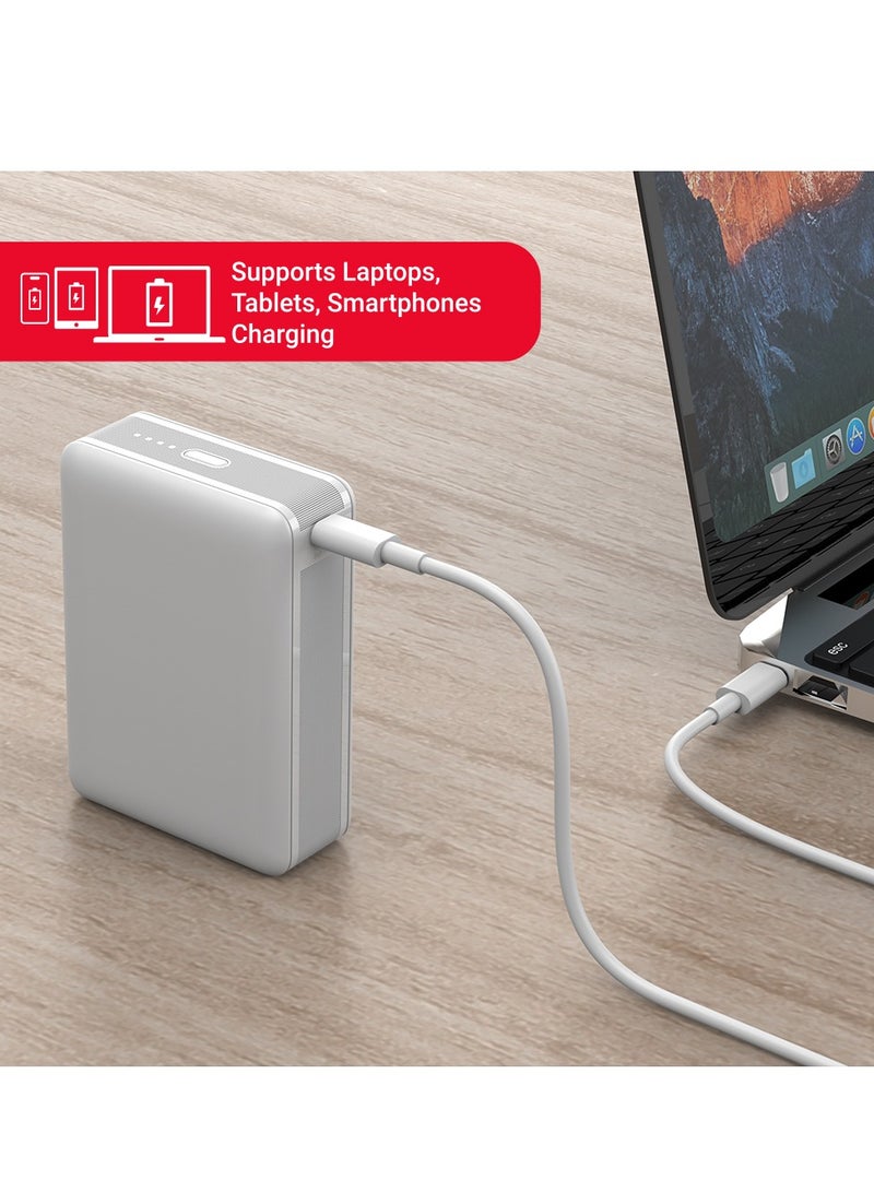 Trands 20000mAh Mini 45W Power Bank Portable Charger with One Type-C and Single USB Port Quick Charge High-Speed Charging Technology White PB1316 - Image 5