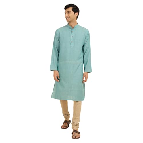 Fabindia Teal Cotton Woven Long Kurta - Image 1