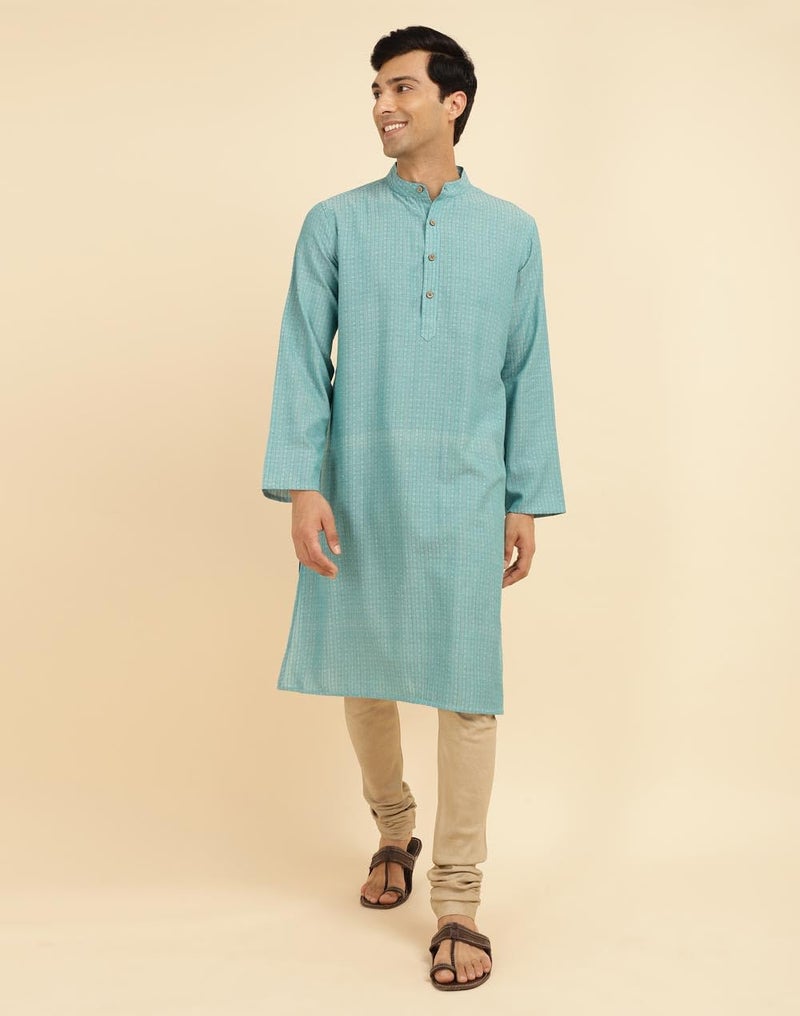 Fabindia Teal Cotton Woven Long Kurta - Image 5