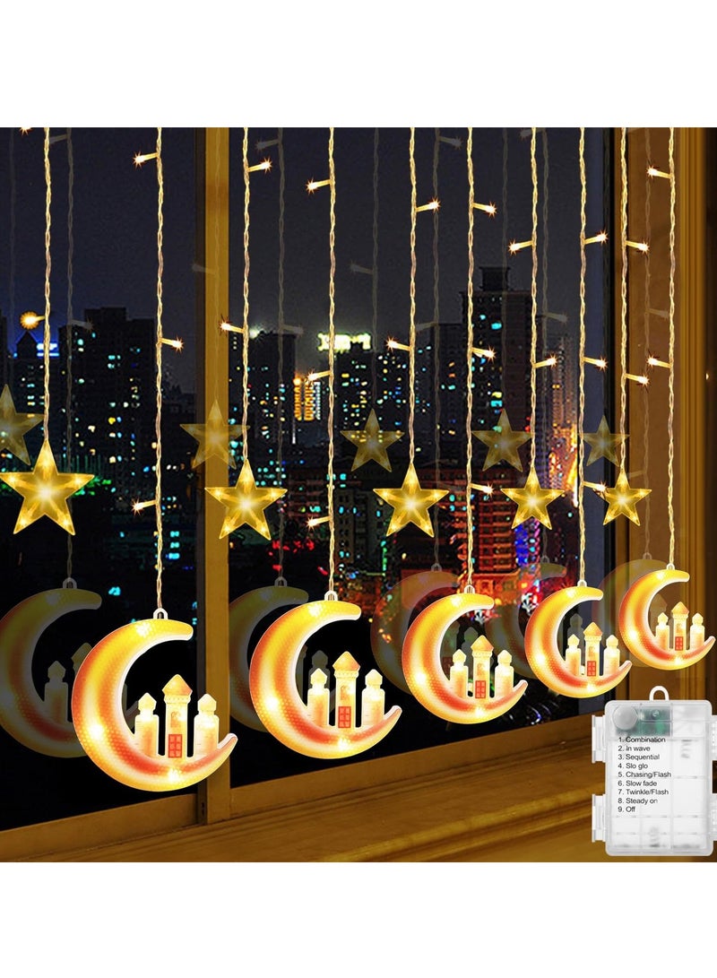 يواوليتي زينة رمضان ، نجمة القمر أضواء رمضان مع حالة البطارية ، أضواء رمضان معلقة للمنزل غرفة نوم داخلي في الهواء الطلق ، أبيض دافئ  - Image 1