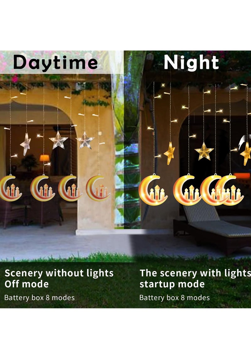 يواوليتي زينة رمضان ، نجمة القمر أضواء رمضان مع حالة البطارية ، أضواء رمضان معلقة للمنزل غرفة نوم داخلي في الهواء الطلق ، أبيض دافئ  - Image 4