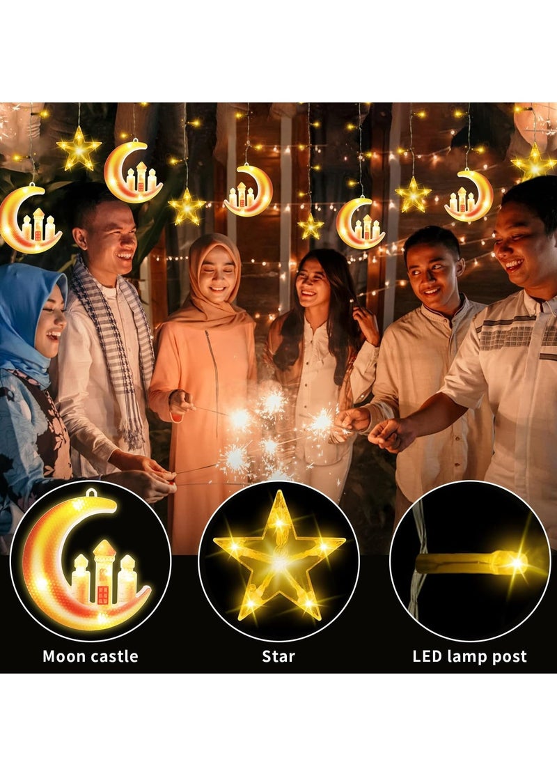 يواوليتي زينة رمضان ، نجمة القمر أضواء رمضان مع حالة البطارية ، أضواء رمضان معلقة للمنزل غرفة نوم داخلي في الهواء الطلق ، أبيض دافئ  - Image 3